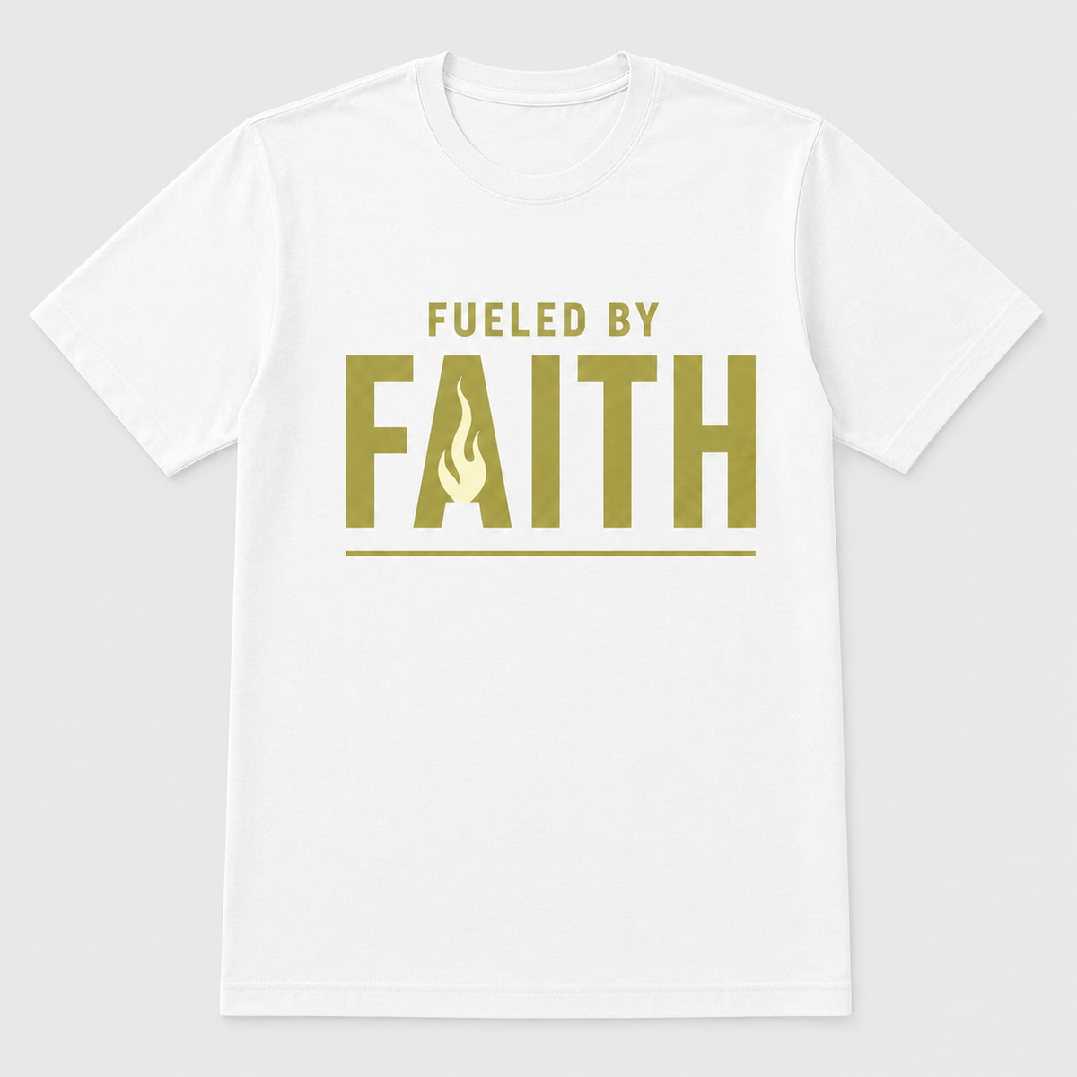 Women’s Fueled by Faith Flame Tee – White & Olive